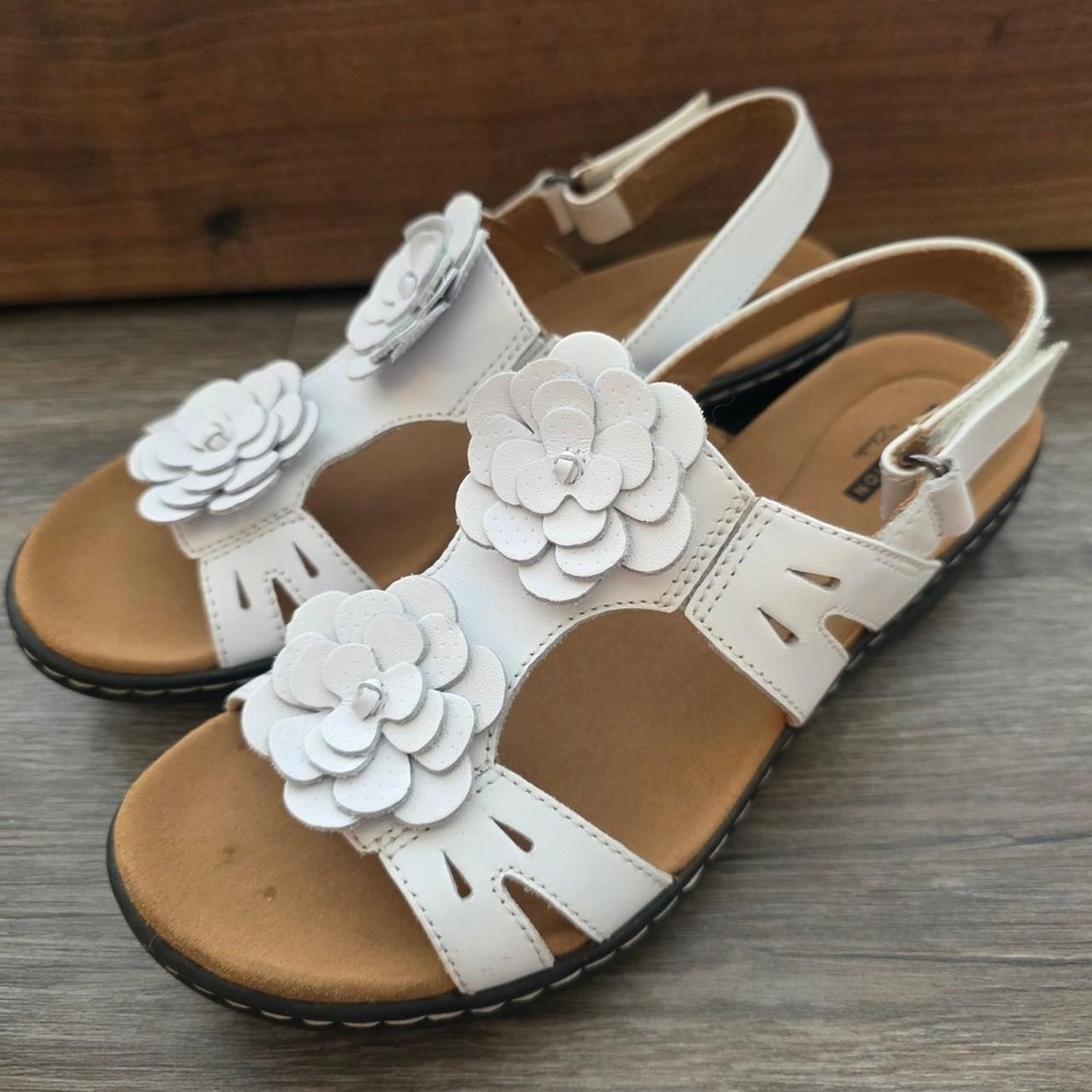 Clarks Leisa Claytin White Leather Floral Slingback Sandals Womens 8 M 26124787